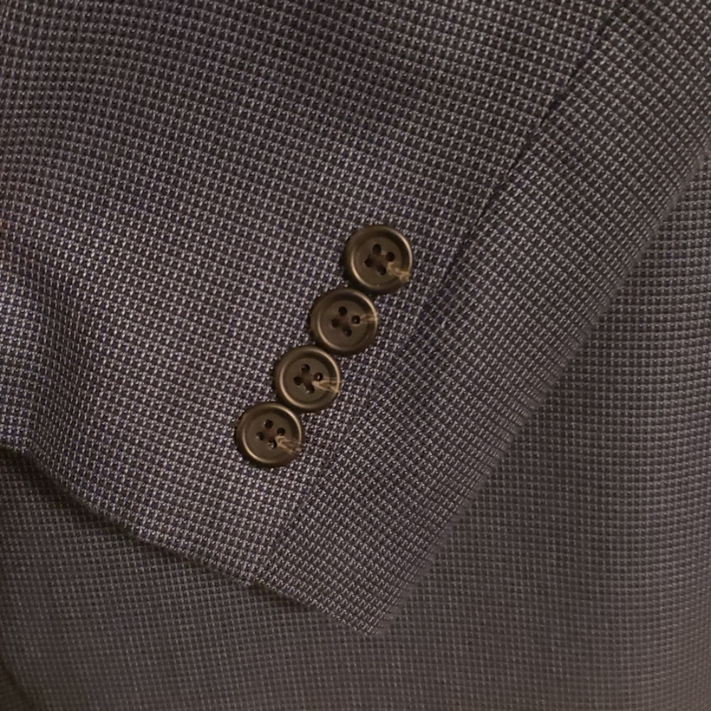 Dark Blue Small Checkered Patterned Blazer - image 4